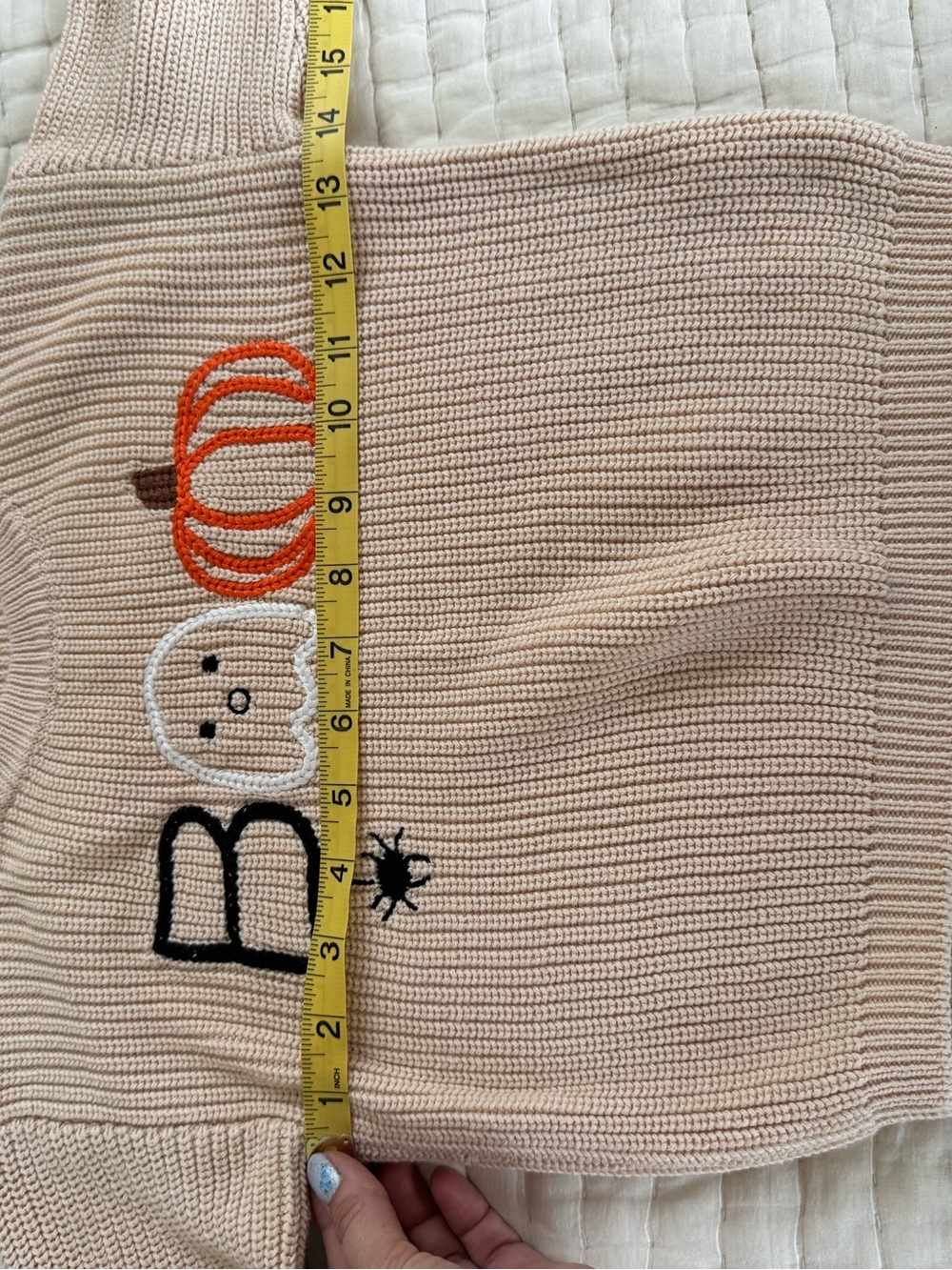 Fall Halloween Chunky Knit Sweater Tan Embroidery Girls 4t Pumpkin Ghost - Picture 7 of 8